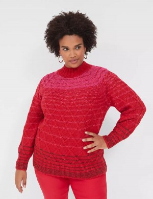 Women Lane Bryant Mock-Neck Cable Sweaters Red | TZC5773XX