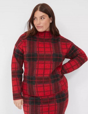 Women Lane Bryant Mock-Neck Plaid Sweaters Red | BQP7377BC