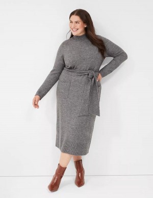 Women Lane Bryant Mock-Necked Midi Sweater Midi Dress Grey | YPQ9427QX