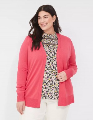 Women Lane Bryant Modern Long-Sleeve Open-Front Cardigan Pink | VAT5045PH