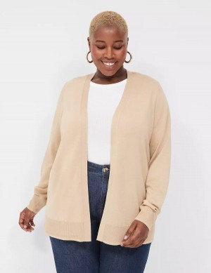 Women Lane Bryant Modern Long-Sleeve Open-Front Cardigan Khaki | XLV7565PL