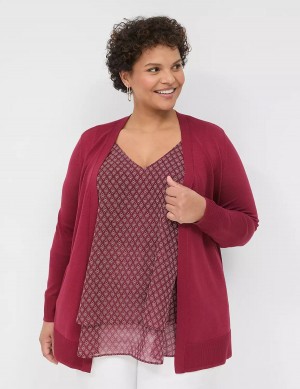 Women Lane Bryant Modern Long-Sleeve Open-Front Cardigan Deep Red | NVX5732WC
