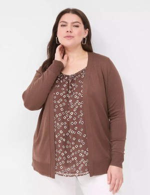 Women Lane Bryant Modern Long-Sleeve Open-Front Cardigan Brown | INE9914AN