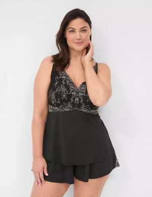 Women Lane Bryant Modern Romance Cami & Short Set Pajamas Black | RTC757YW