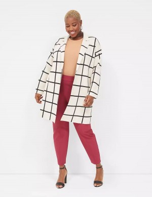 Women Lane Bryant Open-Front Coatigan Sweaters Cream Black | PEX5370WF