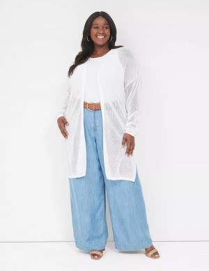 Women Lane Bryant Open-Front Mesh Cardigan White | RLB578CV