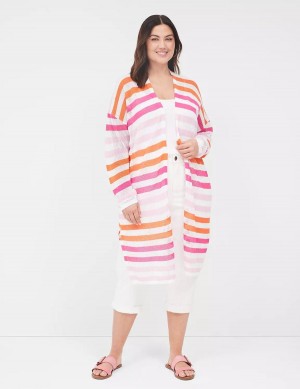 Women Lane Bryant Open-Front Mesh Cardigan Pink Orange | VLS2398AY