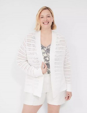 Women Lane Bryant Open-Front Stitch Cardigan White | KPD1020QK