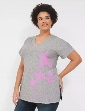 Women Lane Bryant Palm Trees Graphic Easy Tunic T Shirts Grey | OVD4854QL