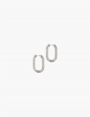 Women Lane Bryant Pave Oblong Hoop Earrings Silver | XXD2544UG