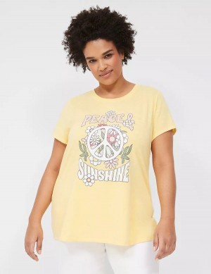 Women Lane Bryant Peace & Sunshine Sparkle Graphic Tee T Shirts Yellow | GTZ7039AQ