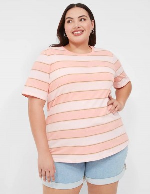 Women Lane Bryant Perfect Sleeve Crew-Neck Tee T Shirts Orange Stripes | LLH3938LJ