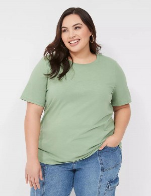 Women Lane Bryant Perfect Sleeve Crew-Neck Tee T Shirts Light Green | ODD6465DN