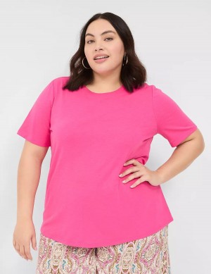 Women Lane Bryant Perfect Sleeve Crew-Neck Tee T Shirts Pink | YFI9139YY
