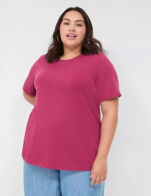 Women Lane Bryant Perfect Sleeve Crew-Neck Tee T Shirts Burgundy | ZTH4262ZD