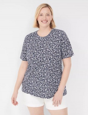Women Lane Bryant Perfect Sleeve Crew-Neck Tee T Shirts Blue Purple | ZNC10092ML