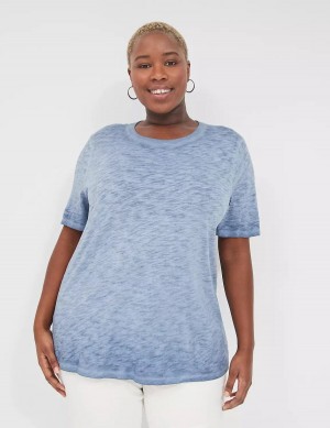 Women Lane Bryant Perfect Sleeve Crew-Neck Wash Tee T Shirts Blue | PBL9846IH