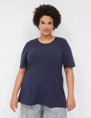 Women Lane Bryant Perfect Sleeve Crew-Neck Tee T Shirts Blue | CLB3034GG