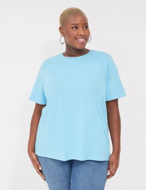 Women Lane Bryant Perfect Sleeve Crew-Neck Tee T Shirts Blue | SFQ956SG