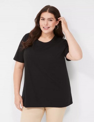 Women Lane Bryant Perfect Sleeve Crew-Neck Tee T Shirts Black | DRA2185FK