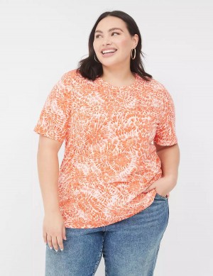 Women Lane Bryant Perfect Sleeve Crew-Neck Tee T Shirts Orange White | QOR1543ER