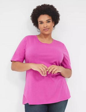 Women Lane Bryant Perfect Sleeve Crew-Neck Tee T Shirts Purple | VMU3271IN