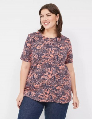 Women Lane Bryant Perfect Sleeve Crew-Neck Tee T Shirts Orange Multicolor | MPN4768IV