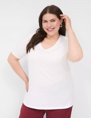 Women Lane Bryant Perfect Sleeve V-Neck Tee T Shirts White | JFM7036AM
