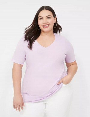 Women Lane Bryant Perfect Sleeve V-Neck Tee T Shirts Purple | LXQ912QD