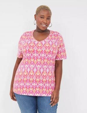 Women Lane Bryant Perfect Sleeve V-Neck Tee T Shirts Pink | JWQ1946MQ