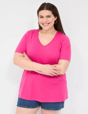 Women Lane Bryant Perfect Sleeve V-Neck Tee T Shirts Pink | GTS511OH