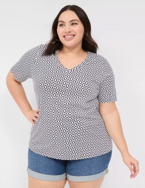 Women Lane Bryant Perfect Sleeve V-Neck Tee T Shirts Navy | FOY8359UX