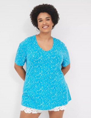 Women Lane Bryant Perfect Sleeve V-Neck Tee T Shirts Blue | PFF7137XK