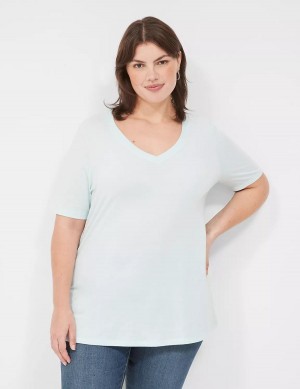 Women Lane Bryant Perfect Sleeve V-Neck Tee T Shirts Light Green | BUY3858VB