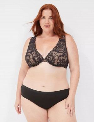 Women Lane Bryant Plunge with Lace Unlined Bra Black | SJJ1654IC