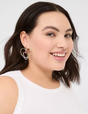 Women Lane Bryant Pride Rainbow Heart Drop Earrings Gold | INL5471RD