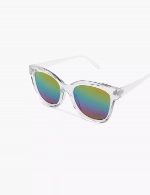 Women Lane Bryant Pride Rainbow Mirrored Lens Cateye Sunglasses White Multicolor | IFJ5176MY