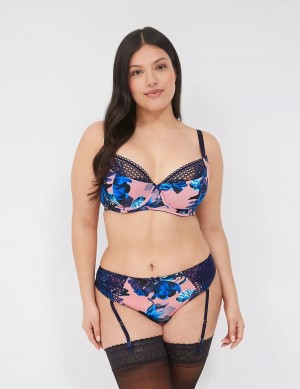 Women Lane Bryant Printed Garter Thong Panty Pink Blue Multicolor | GLC7165AI