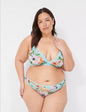 Women Lane Bryant Printed Lace-Trim Tanga Briefs Turquoise | XKR3350RL