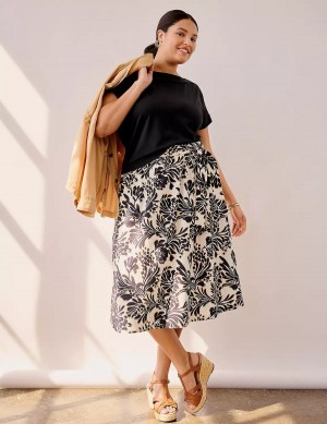 Women Lane Bryant Printed Midi Skirts Black | HRR176GH