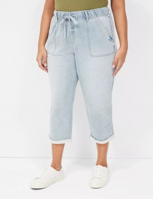 Women Lane Bryant Pull-On Fit Knit Boyfriend Capri Jeans Light Blue | CLN4222OY