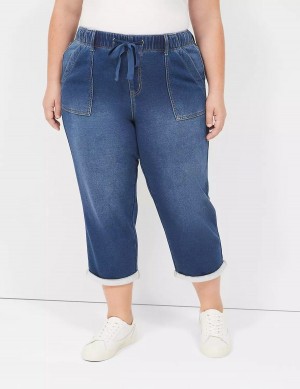 Women Lane Bryant Pull-On Fit Knit Boyfriend Capri Jeans Dark Blue | HWX10062JZ