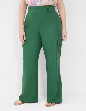 Women Lane Bryant Pull-On Linen Straight Leg Cargo Pants Deep Green | ZHT6559FU