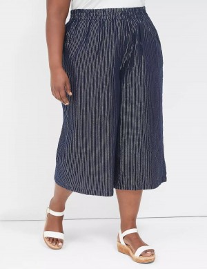 Women Lane Bryant Pull-On Lurex Gauze Crop Wide Leg Pants Blue | LZJ1147IP