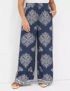 Women Lane Bryant Pull-On Paperbag Wide Leg Pants Navy | WCE5073TE