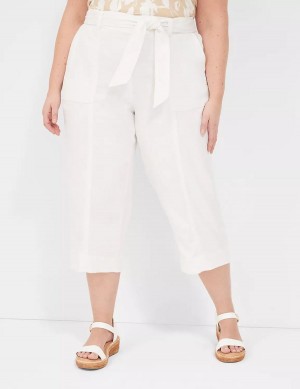 Women Lane Bryant Pull-On Twill Linen Capri Pants White | JOO4164CX
