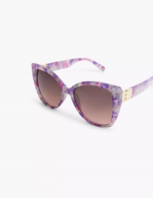 Women Lane Bryant Purple Marble Cateye Sunglasses Purple Multicolor | AQI9860CF