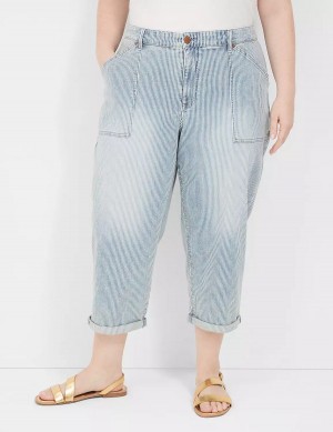 Women Lane Bryant Railroad Stripe Boyfriend Fit Capri Jeans Light Blue | EYP2936OD