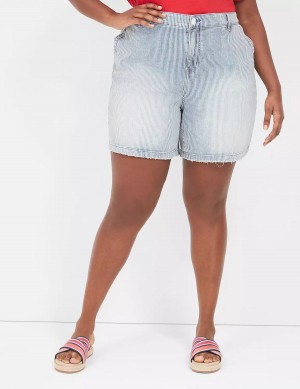 Women Lane Bryant Railroad Stripe Carpenter Jean Shorts Light Blue | JOB813DO