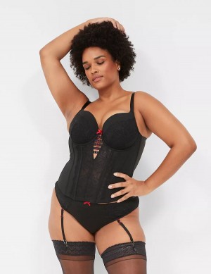 Women Lane Bryant Red Hardware Garter Thong Panty Black | YVT3335PD